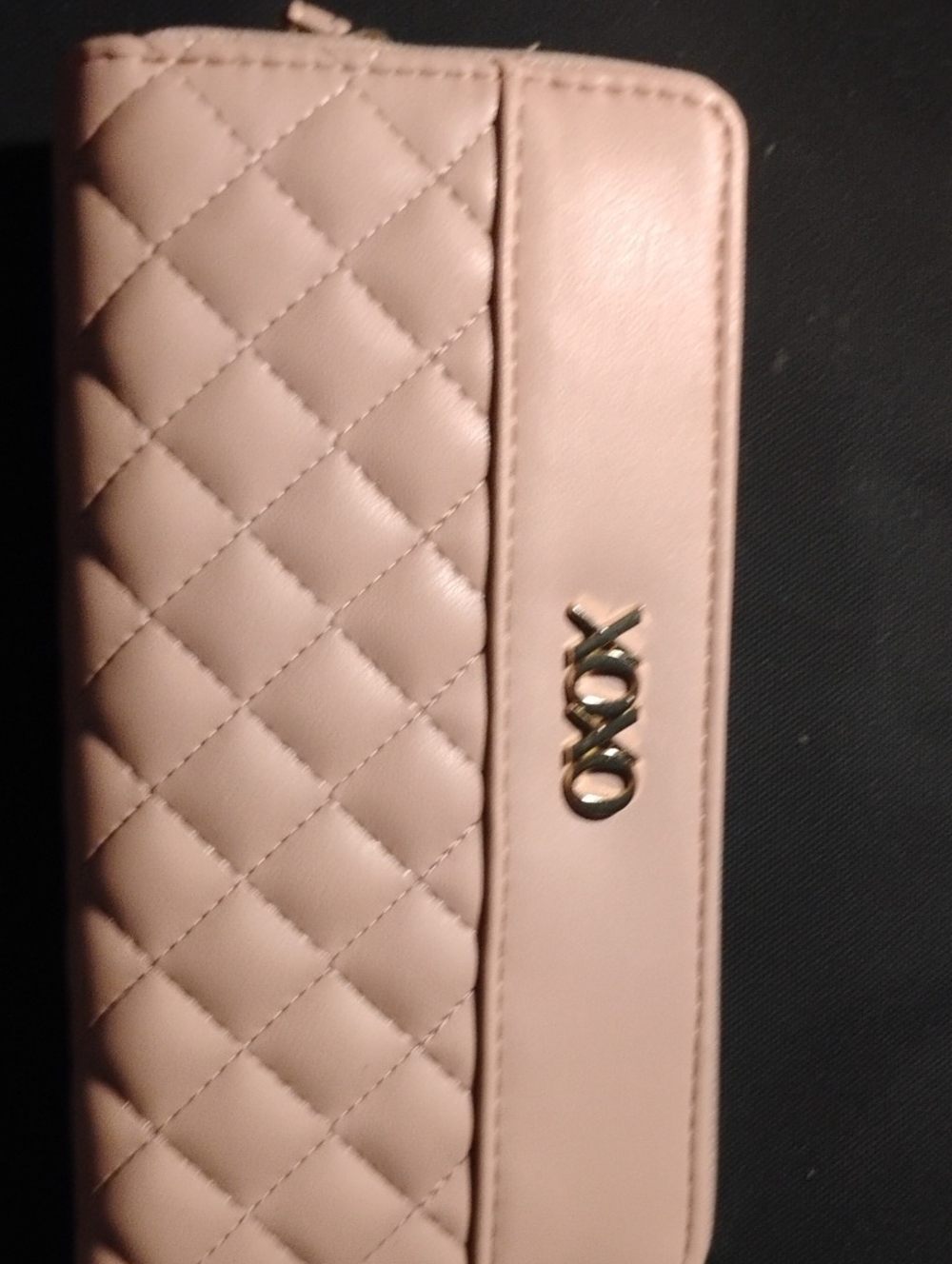 XOXO Quilted Blush Pink Zip Wallet with Gold Logo